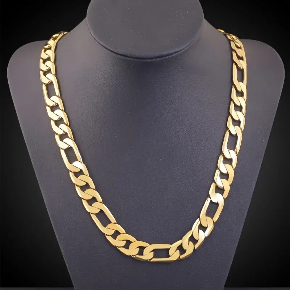 1pc Fashion Figaro 18K Golden Plated Thick Chain Necklace 20 inch